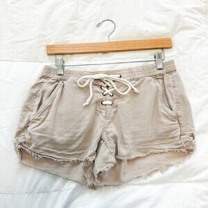 Aerie Lace-Up Drawstring Shorts Beige Lyocell Frayed Hem Casual Soft Women’s S